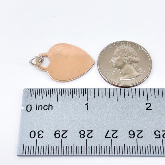 Vintage Sterling Silver 925 Rose Gold Tone Engravable Heart Dog Tag Charm - Picture 6 of 7